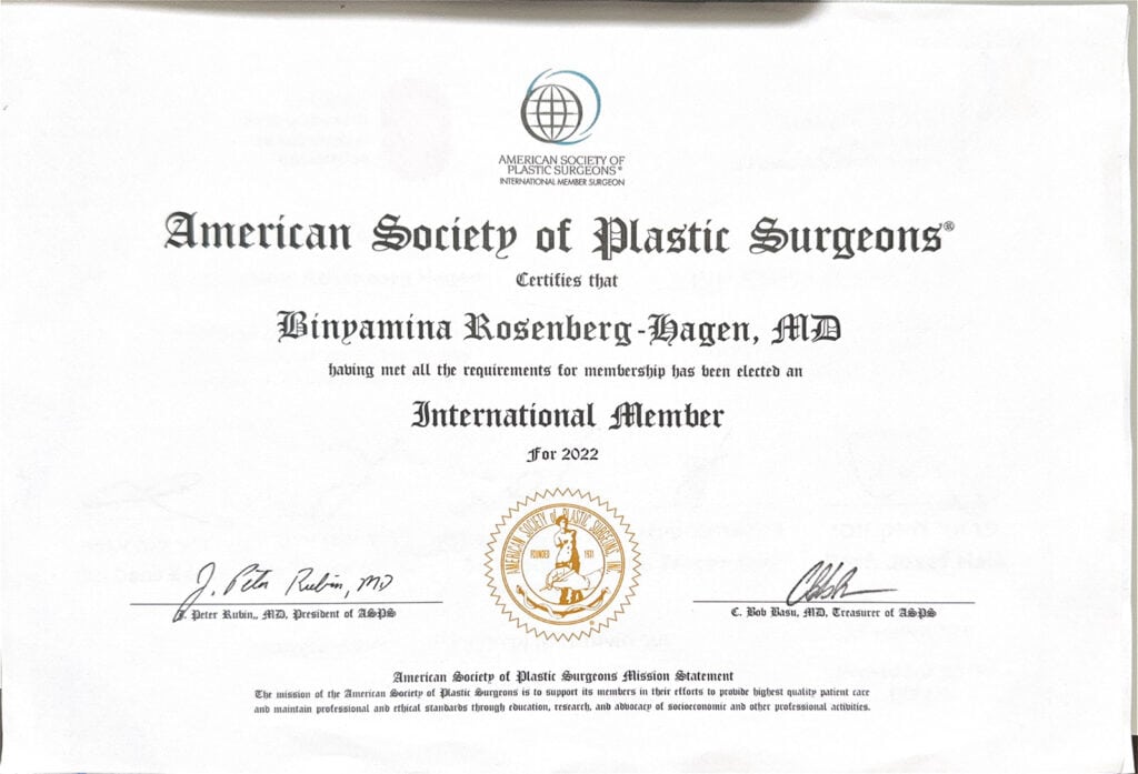 ד"ר בימינה רוזנברג-הגן, חברה ב-American Society of Plastic Surgeons